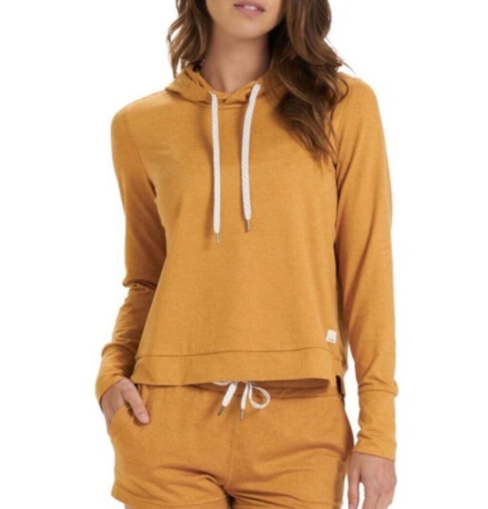 Vuori Halo Essential Hoodie Small mustard yellow Athleisure Cozy Lounge travel